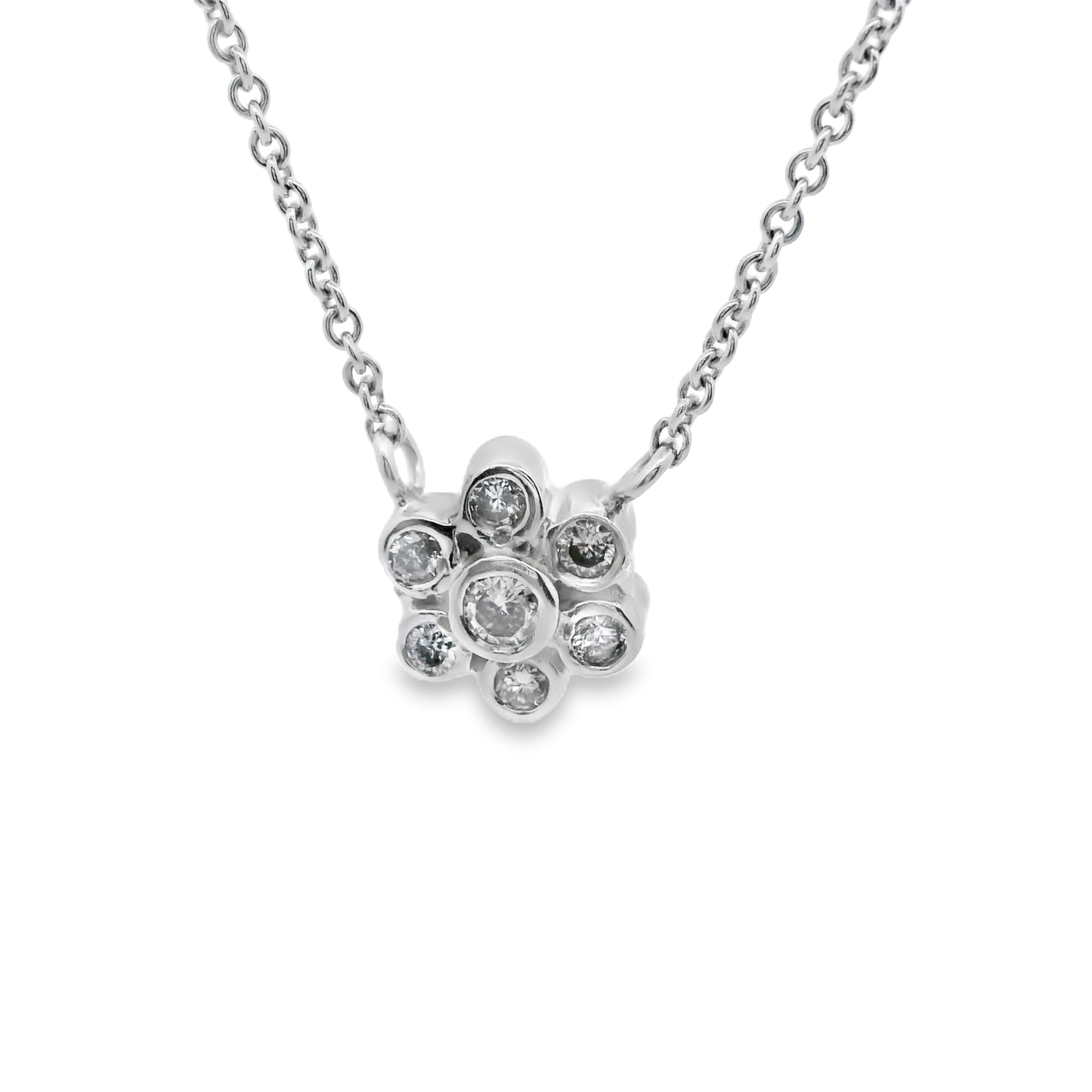 White Gold Diamond Cluster Pendant Necklace
