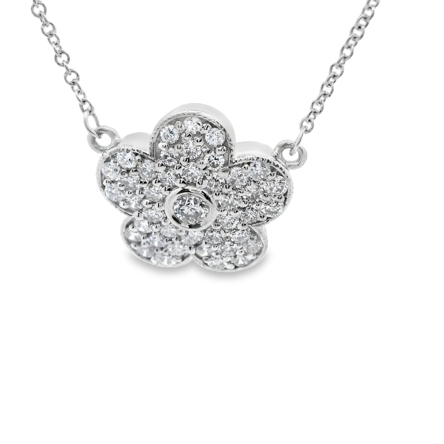 Elegant White Gold Diamond Floral Necklace