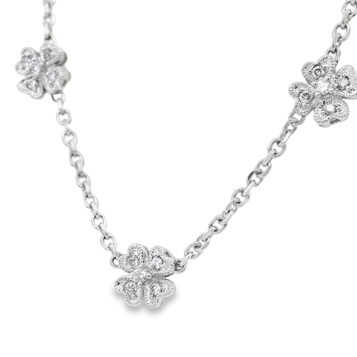White Gold Diamond Flower Station Necklace