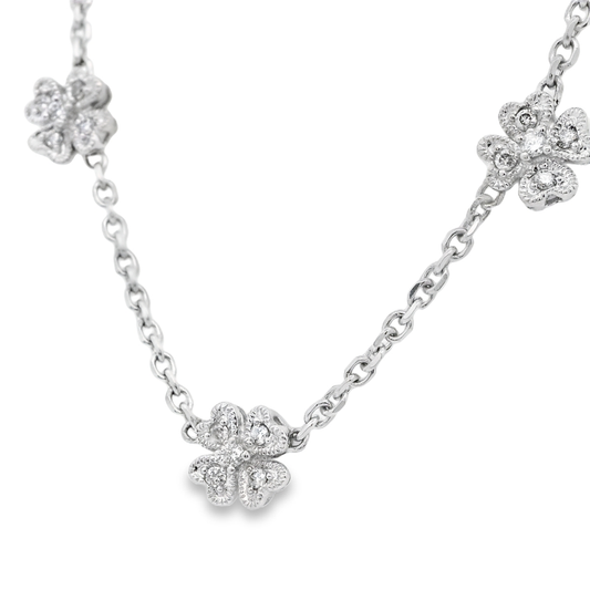 White Gold Diamond Flower Station Necklace