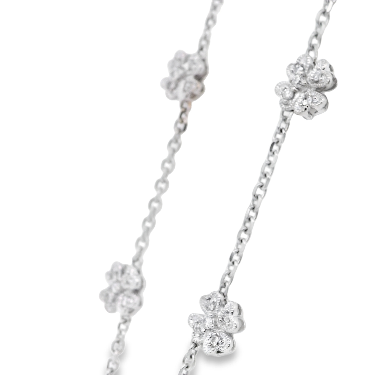 White Gold Diamond Flower Station Necklace