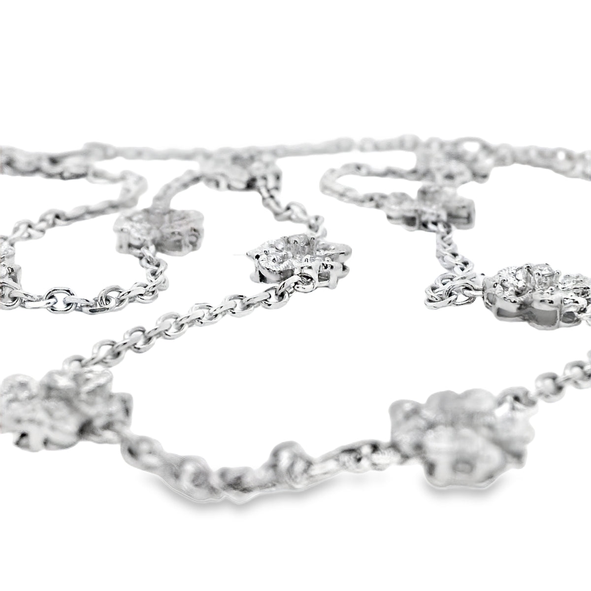 White Gold Diamond Flower Station Necklace