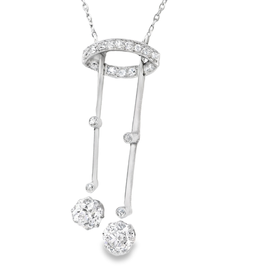 White Gold Dangle Necklace with Round European Cut Diamonds
