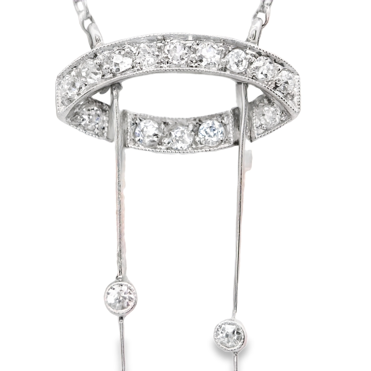 White Gold Dangle Necklace with Round European Cut Diamonds