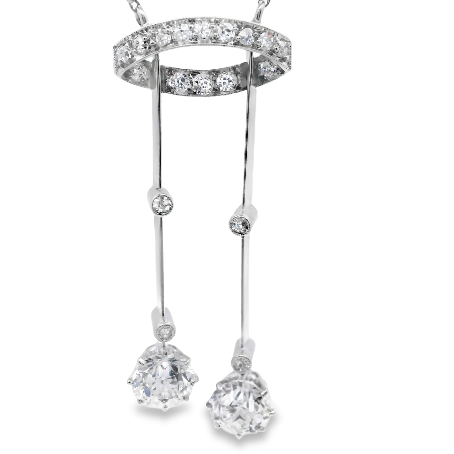 White Gold Dangle Necklace with Round European Cut Diamonds