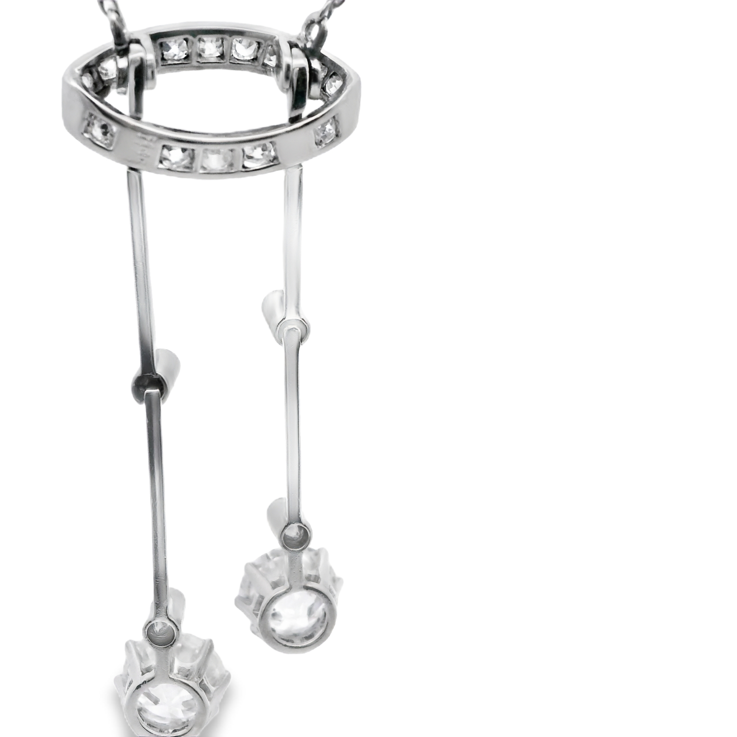 White Gold Dangle Necklace with Round European Cut Diamonds