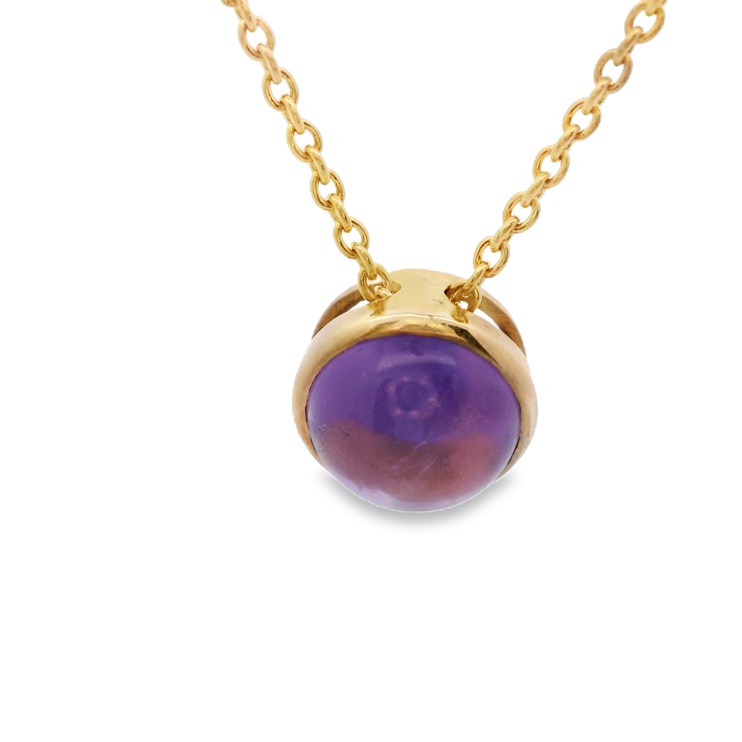 Gold Chain Necklace with Cabochon Amethyst Pendant