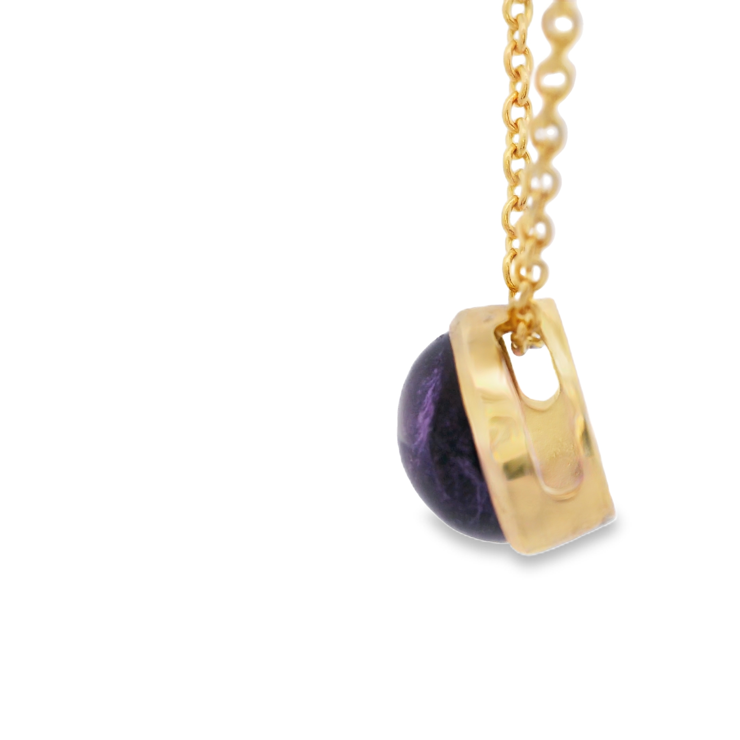 Gold Chain Necklace with Cabochon Amethyst Pendant
