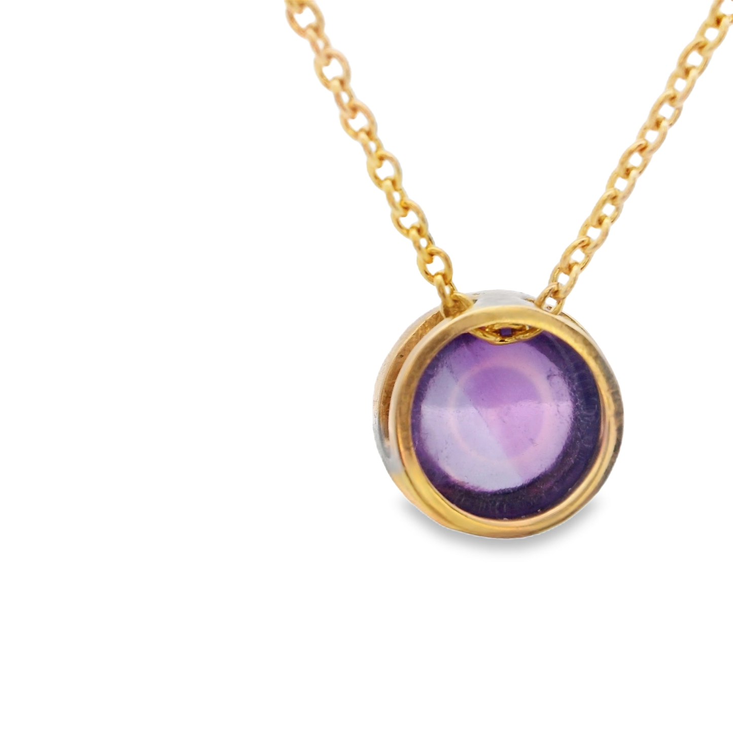 Gold Chain Necklace with Cabochon Amethyst Pendant