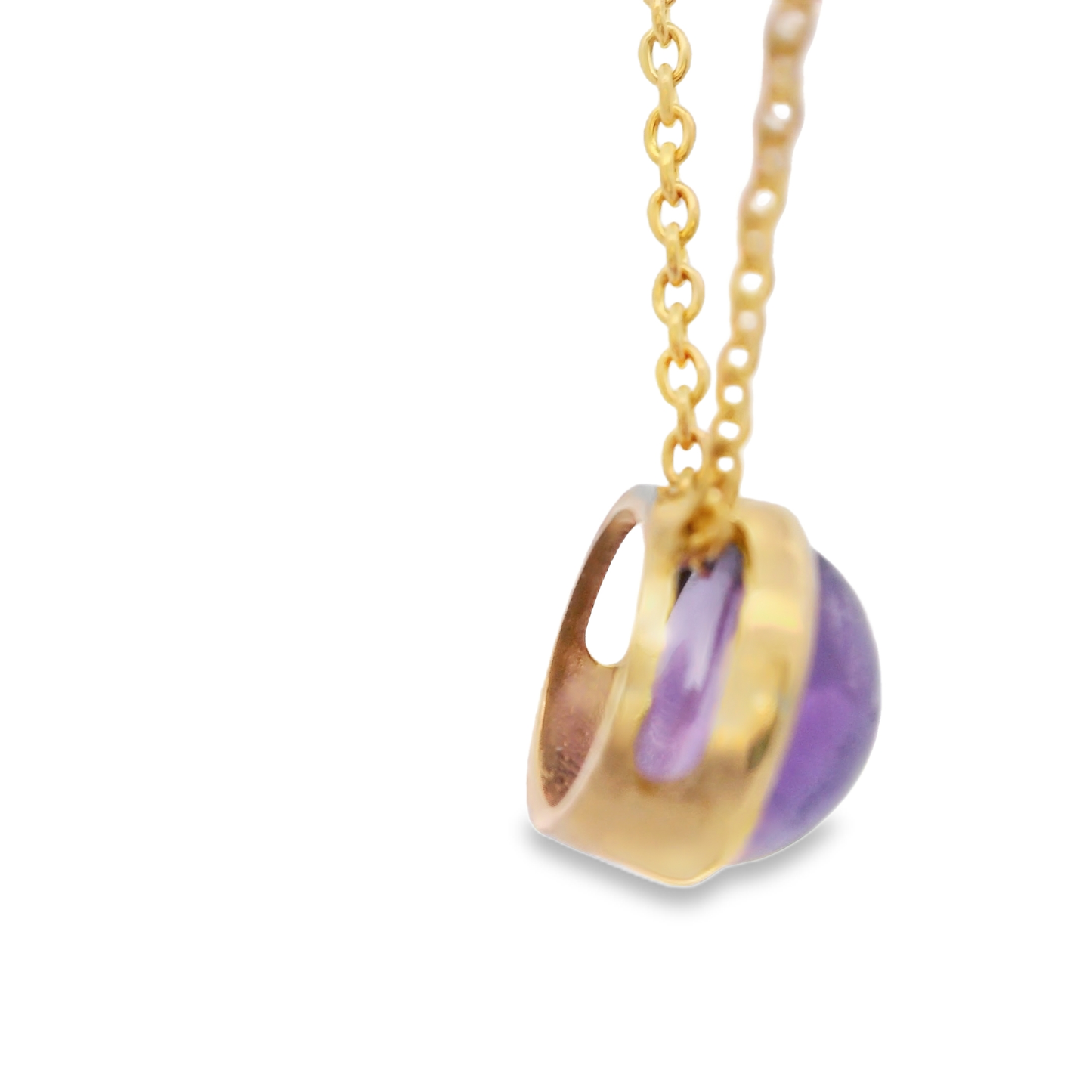 Gold Chain Necklace with Cabochon Amethyst Pendant