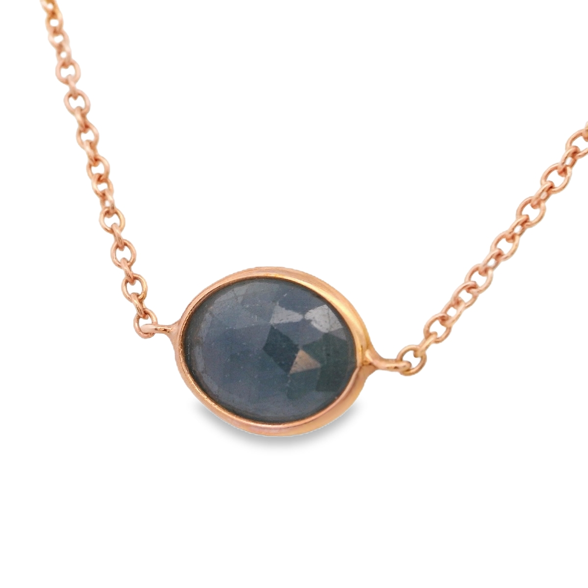 Rose Gold 5 Station Blue and Red Sapphire Necklace