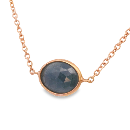 Rose Gold 5 Station Blue and Red Sapphire Necklace