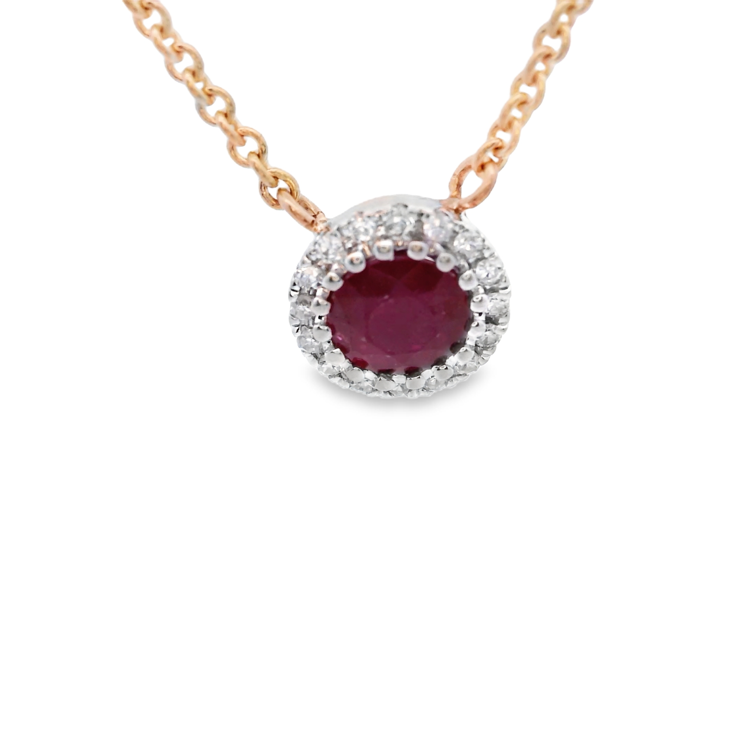 Gold Diamond Necklace with Faceted Red Ruby