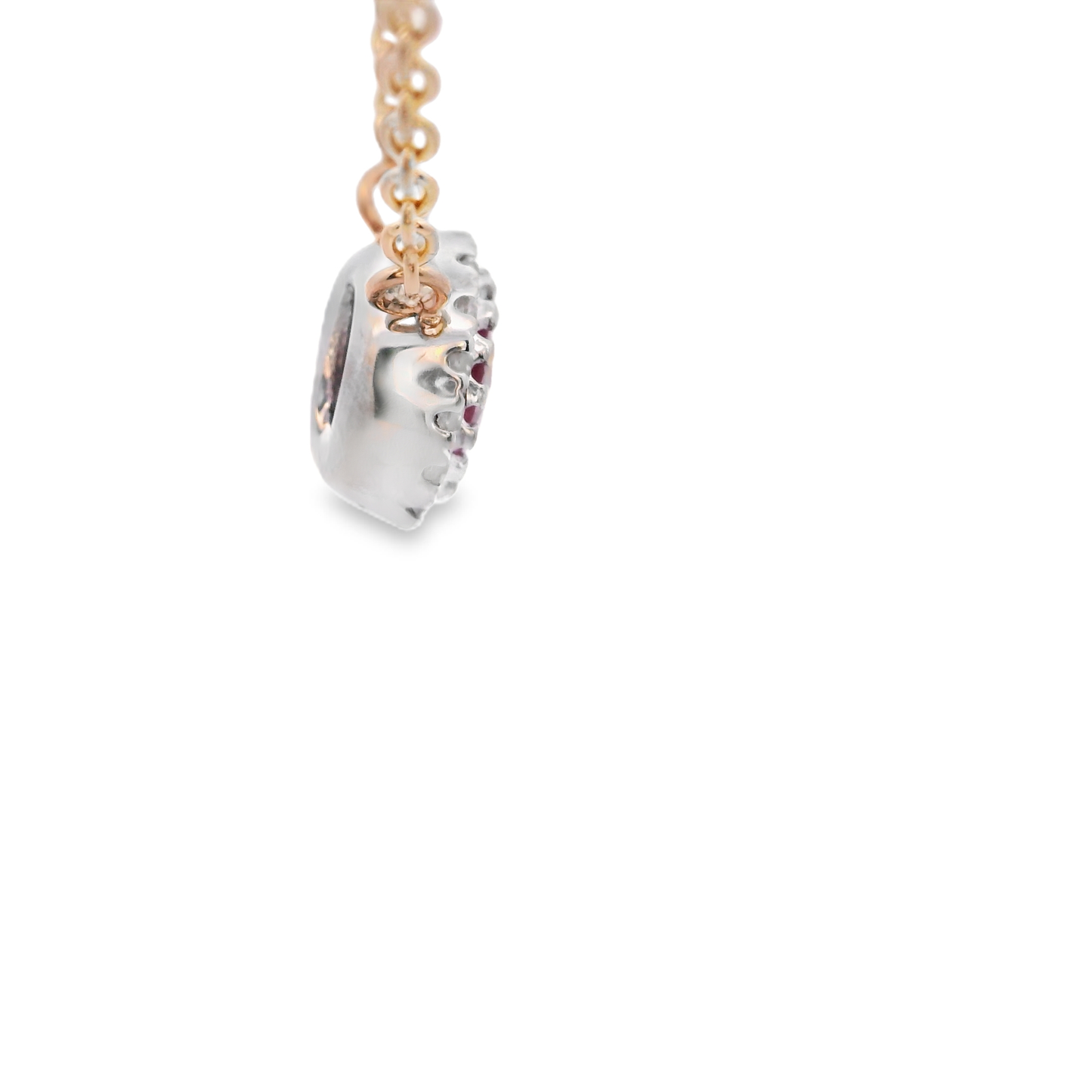 Gold Diamond Necklace with Faceted Red Ruby