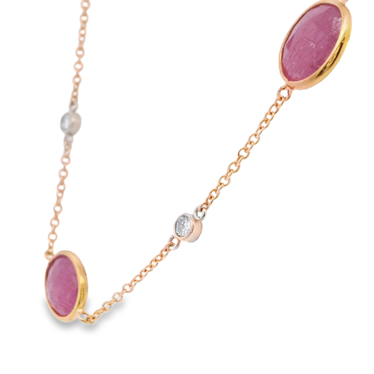 Rose Gold Red Sapphires and diamond station  Chocker Necklace