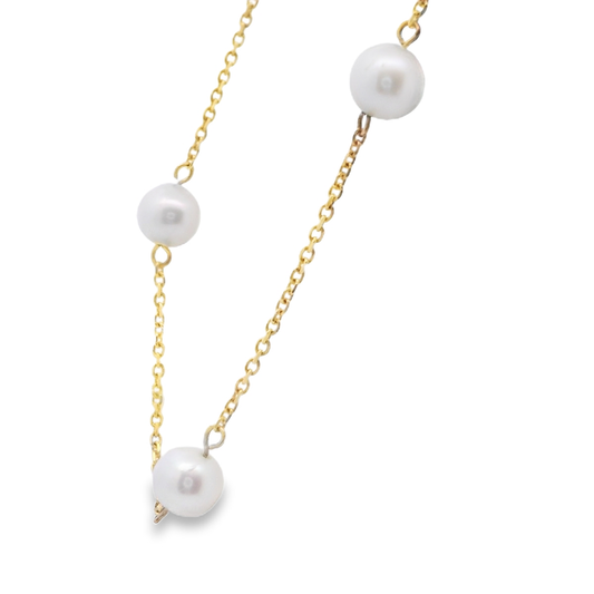 Yellow Gold Pearl Station Necklace