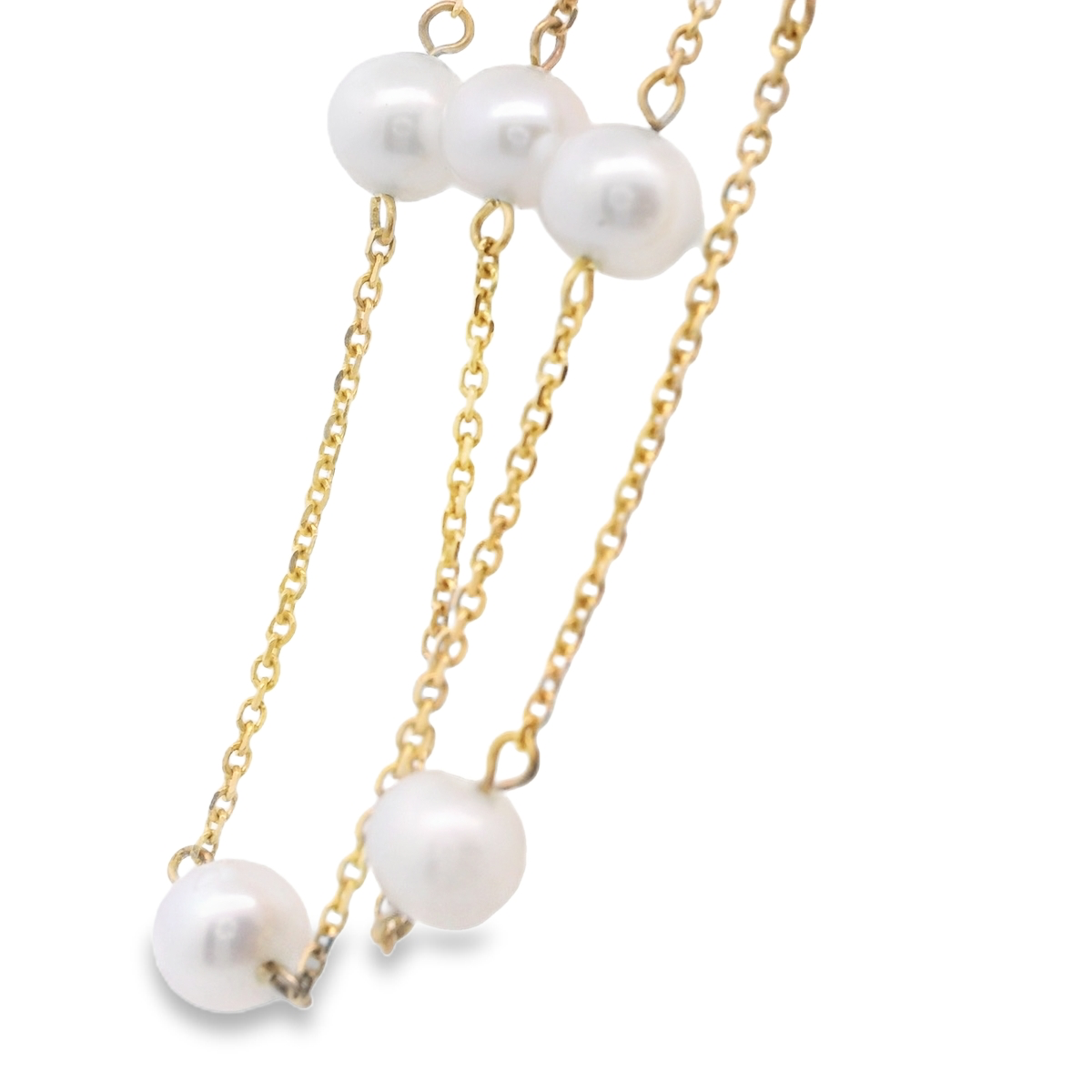 Yellow Gold Pearl Station Necklace