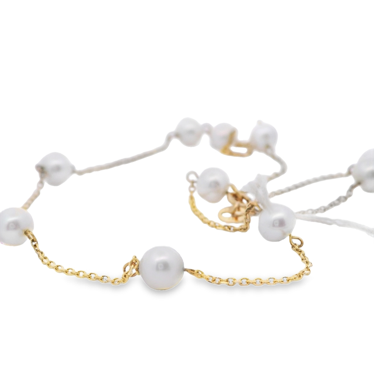 Yellow Gold Pearl Station Necklace