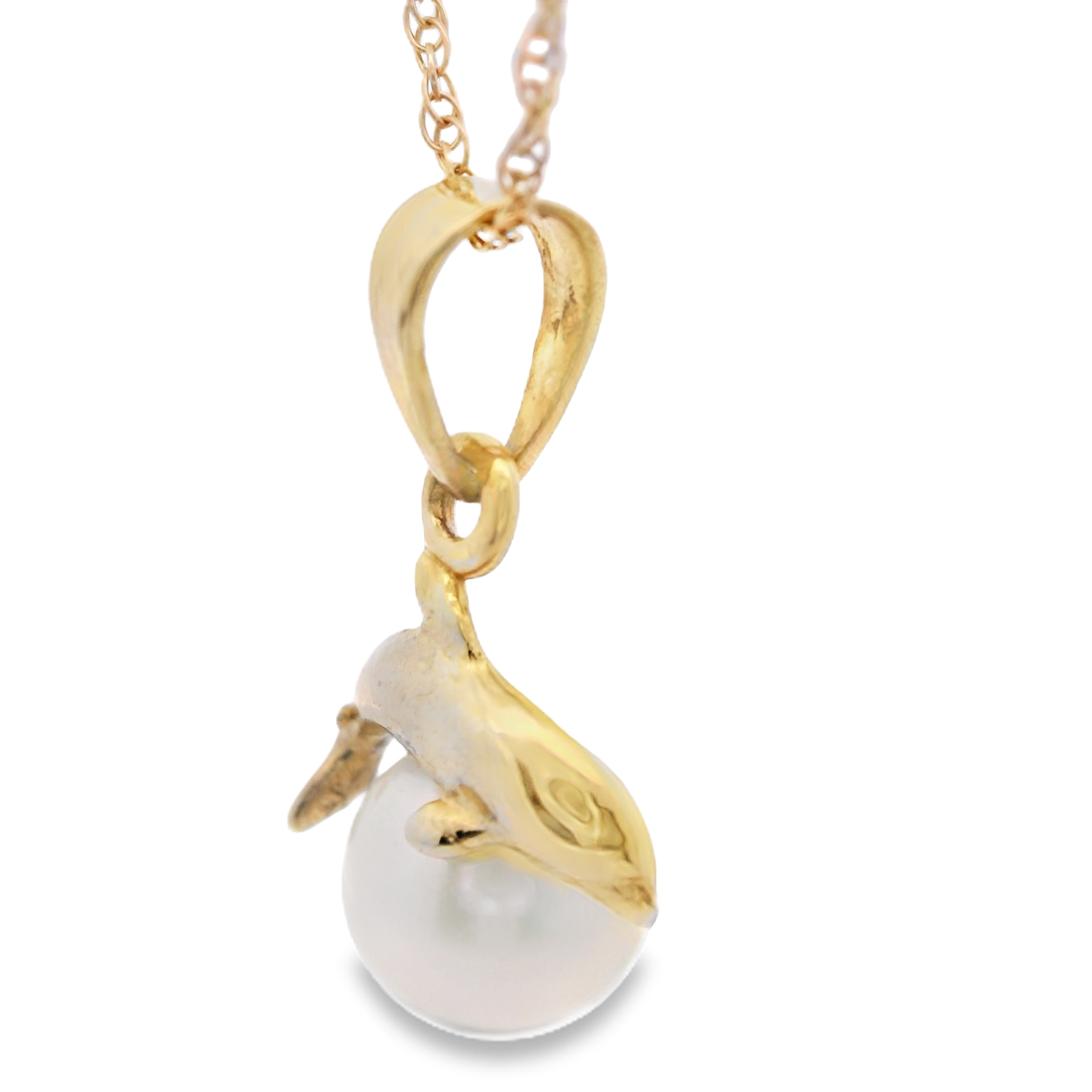 Gold Necklace with Round Pearl Pendant