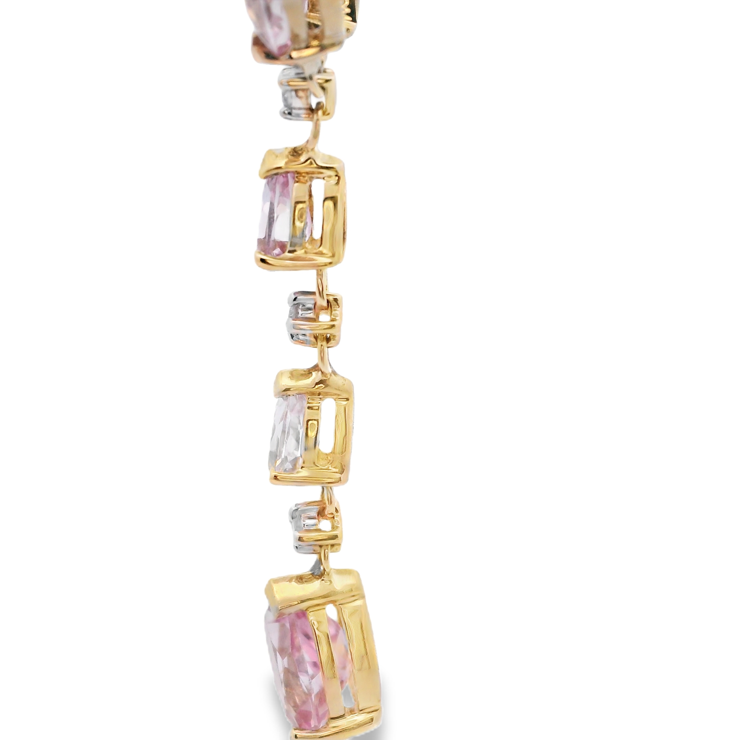 Yellow Gold Charm Necklace with Reddish-Purple Rose Quartz Pears
