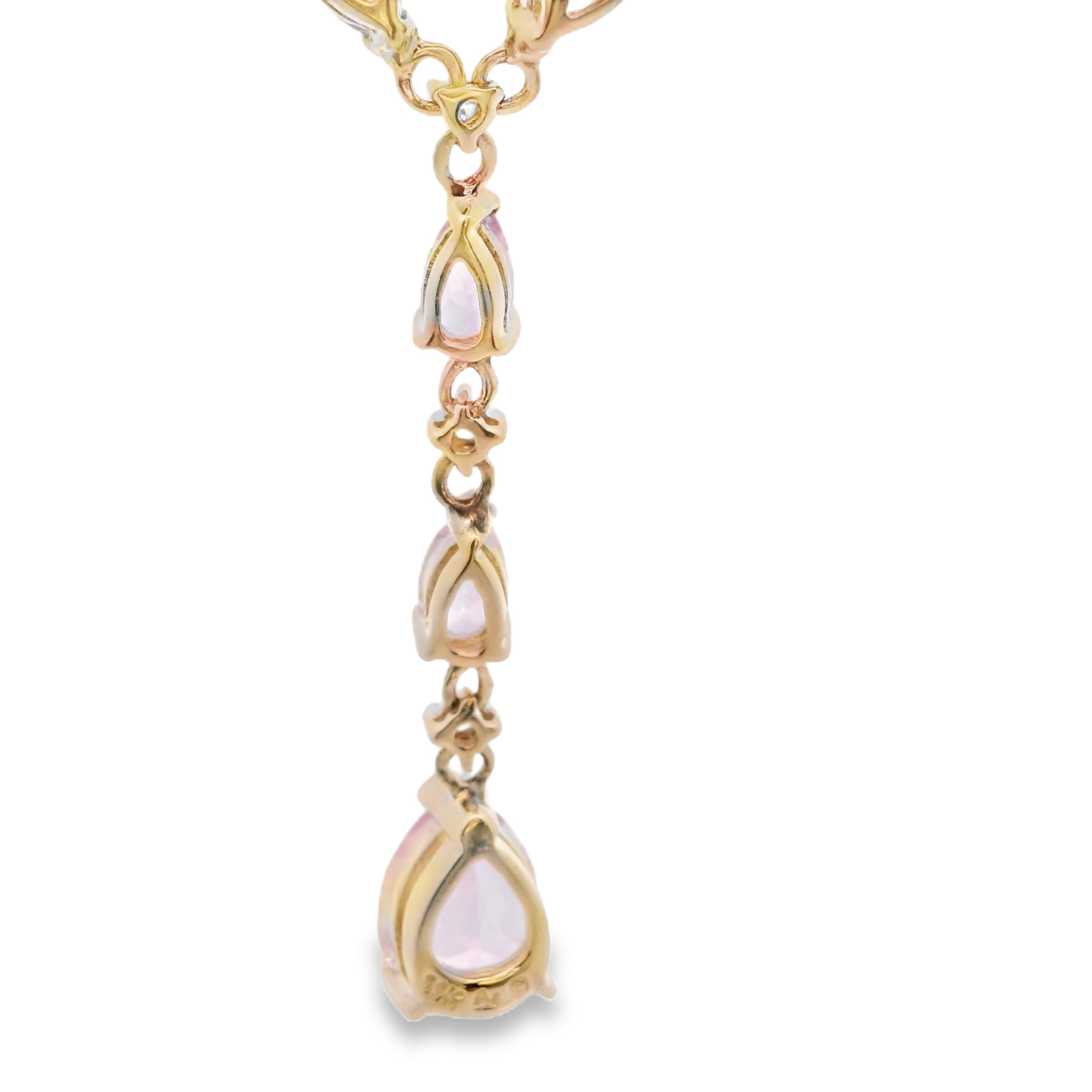 Yellow Gold Charm Necklace with Reddish-Purple Rose Quartz Pears