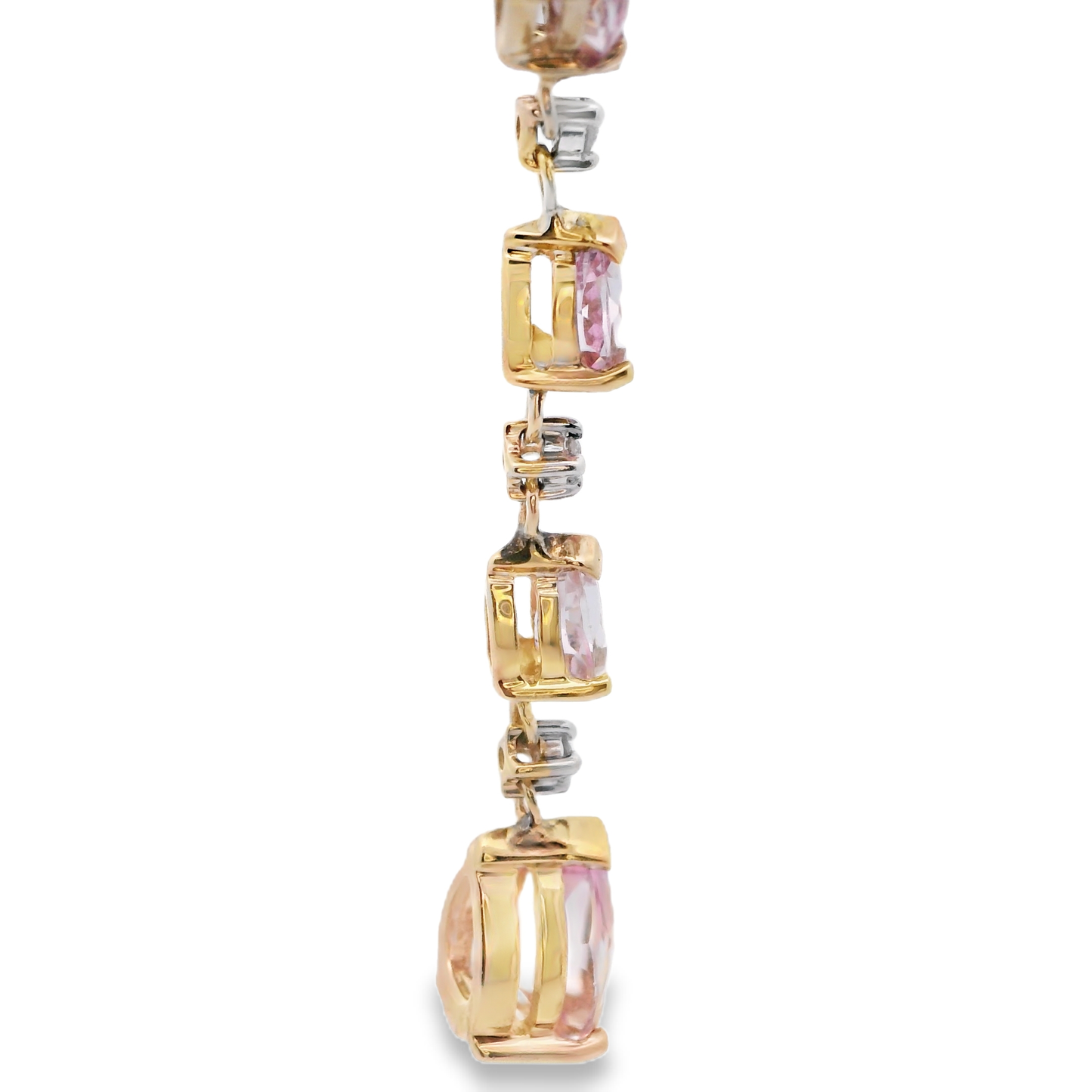Yellow Gold Charm Necklace with Reddish-Purple Rose Quartz Pears