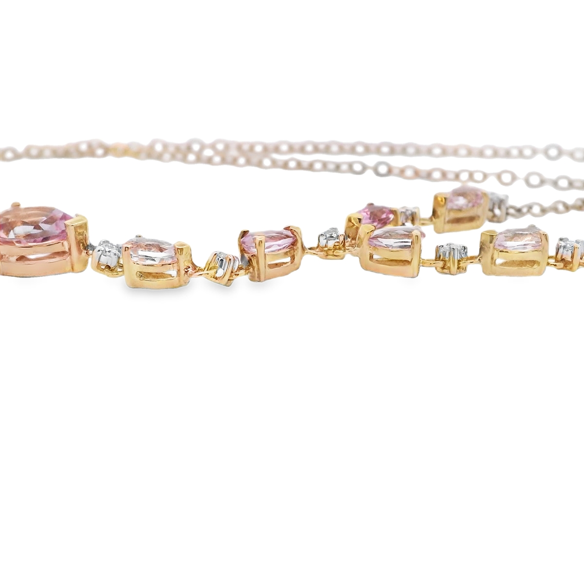 Yellow Gold Charm Necklace with Reddish-Purple Rose Quartz Pears