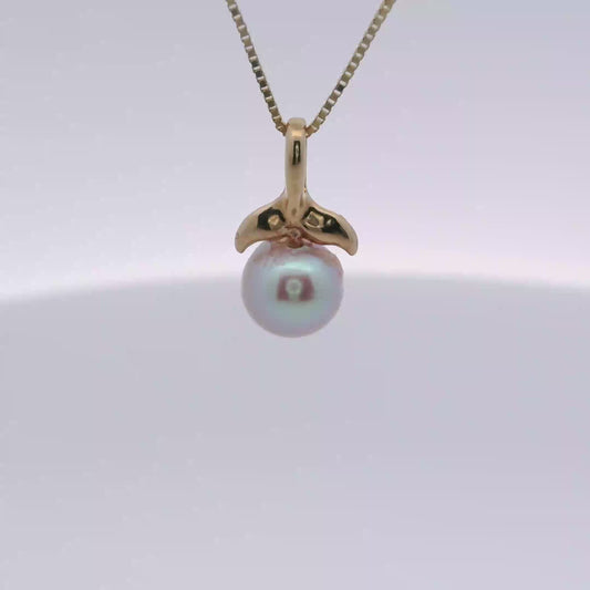 Gold Pendant with Round  6.5-6-8mm Pearl