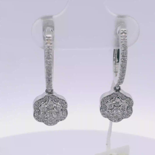 White Gold Dangle Earrings with Round Cut Diamonds