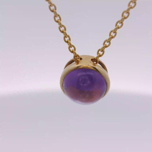 Gold Chain Necklace with Cabochon Amethyst Pendant
