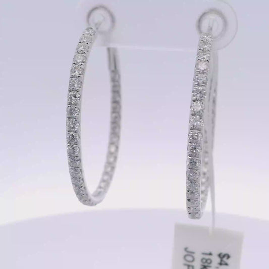 White Gold Hoop Earrings with Round Cut Natural  Diamonds