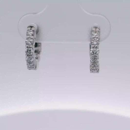 White Gold Huggy  Earrings with Round Cut Diamonds