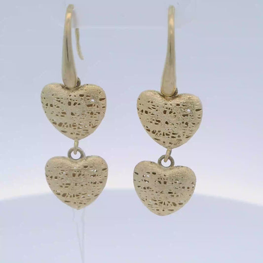 Delicate Heart-Shaped Yellow Gold Dangle Earrings