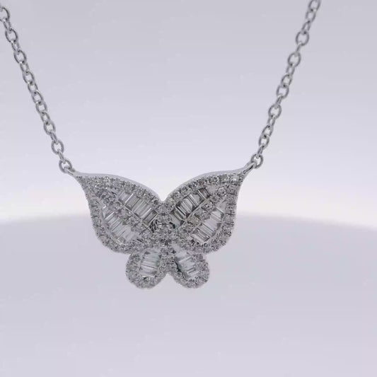 White Gold Diamond Butterfly Pendant Necklace