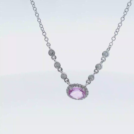 Dazzling Pink Sapphire Necklace Encrusted with Natural Diamonds
