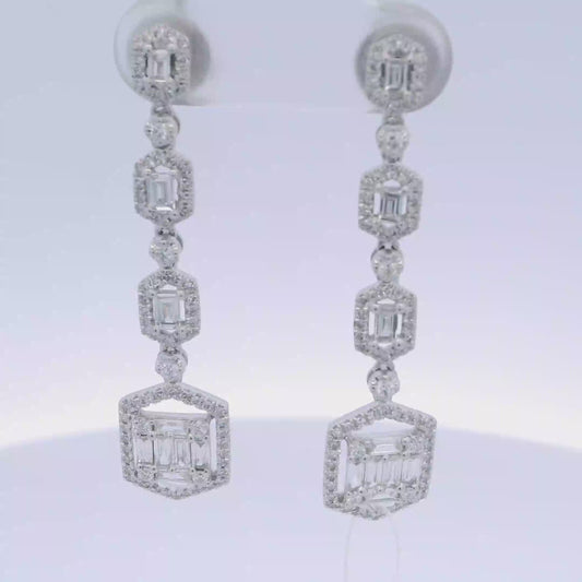 White Gold Dangle Earrings with Emerald-Cut Diamonds
