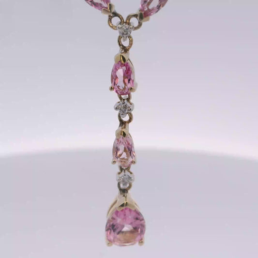 Yellow Gold Charm Necklace with Reddish-Purple Rose Quartz Pears