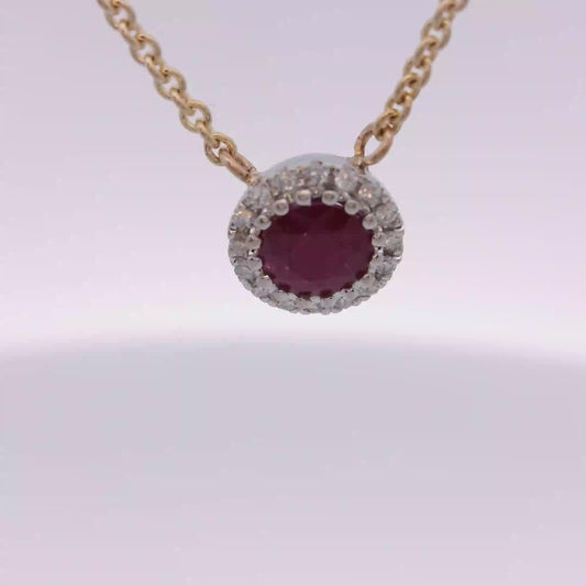 Gold Diamond Necklace with Faceted Red Ruby