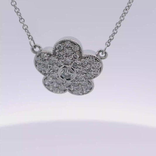 Elegant White Gold Diamond Floral Necklace